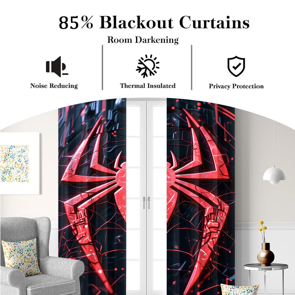 Cortinas con estampado de arañ - High Tech Office Room reseña y precio